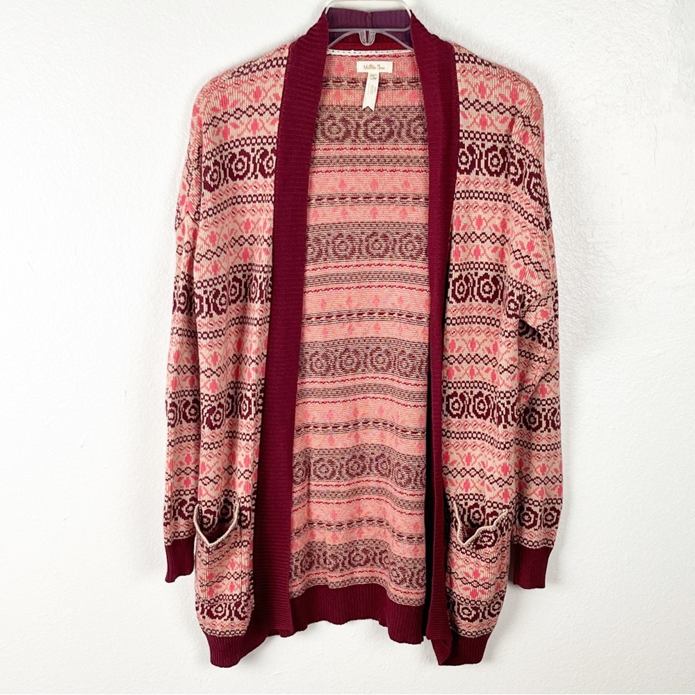 MATILDA JANE Harmony Fair Isle Open Front Pockets Cardigan Size Small Rustic